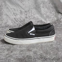 KICK A SKATEBOARD BEAT! ALL TIME ICONIC VANS OFF THE WALL BLACK CANVAS SLIDE ON SNEAKERS 7.5 WOMENS