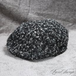 WINTER PERFECT! SAKS FIFTH AVENUE MADE IN USA BLACK / WHITE DONEGAL SPECKLED TWEED FLAT CAP WOMENS OSFM