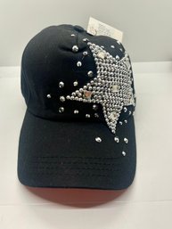 New Black With Silver Rhinestone Bejeweled Throwback 90s Y2K Star Cap Hat