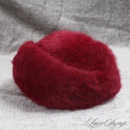 LOVELY ANNA RIZZO FIRENZE CRANBERRY WINE ANGORA FUZZY TOPPER HAT
