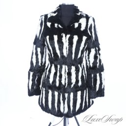 KICK IT OFF! INSANE LUXE BY ARDEN B. BLACK AND WHITE GENUINE FUR STREAKED 3/4 COAT S