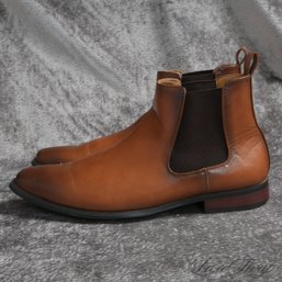 NEAR MINT AND MODERN IN BOX MENS SANTINO LUCIANO BURNISHED WHISKEY TAN LEATHER CHELSEA BOOTS 10