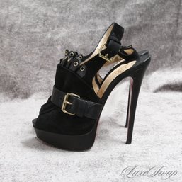 #11 THE ONES EVERYONE WANTS! $1150 AUTHENTIC CHRISTIAN LOUBOUTIN BLACK SUEDE 'JEM 150' PLATFORM SHOES 37.5