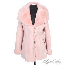 NEAR MINT POSSIBLY UNWORN SPODEK BABY ROSE PINK SOFT SUEDE FULL SHEARLING SHAWL COLLAR COAT S