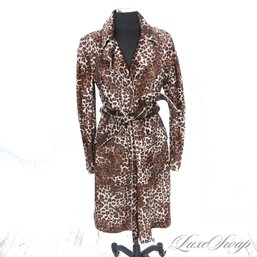 $5000 NEAR MINT ARMANI COLLEZIONI BROWN GENUINE FUR PONYSKIN LEOPARD PRINT BELTED TRENCH COAT 12