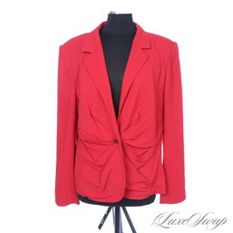 POWER COLORS : ESCADA BLACK LABEL LIPSTICK RED PLEATED RUCHED WAISTLINE PLUNGING NECK JACKET 48 / US XL