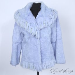 STUNNING AND UNCOMMON CHAARM NEW YORK LILAC LAVENDER FULL GENUINE FUR TASSEL FRINGED COAT M