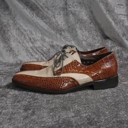 NEAR MINT IN BOX MENS STACY ADAMS 'ARMOND' EELSKIN AND CROCODILE PRINT BROWN/PUTTY LEATHER SHOES 10