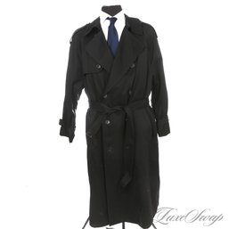 FANTASTIC CONDITION COMPLETELY STEALTH MENS LONDON FOG BLACK POPLIN SIGNATURE BELTED TRENCH COAT 42 R