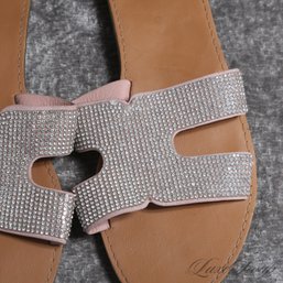 SUPER BLINGY! JUSTFAB ALLOVER BLINGED OUT CRYSTAL H MONOGRAM HERMES ORAN STYLE FLAT LOAFERS 10