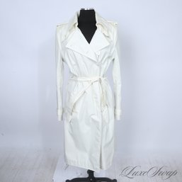 $4000 YVES SAINT LAURENT YSL MADE IN ITALY 'LE TRENCH' WHITE POPLIN SPOTTED LINER BELTED TRENCH COAT 44 EU