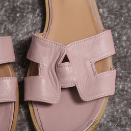 HIGH QUALITY MADE IN GREECE ANONYMOUS MAUVE INFUSED BLUSH NAPPA LEATHER HERMES ORAN STYLE FLAT SANDALS 42 / 12