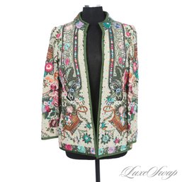 BRAND NEW WITHOUT TAGS MARY O'DONNELL MADE IN IRELAND ORNATE FULLY EMBROIDERED FLORAL BUTTONLESS JACKET