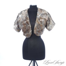 SHES A CUTIE : TRACY REESE NEW YORK BROWN MOTTLED FAUX FUR CAPELET COVER MADE IN USA M