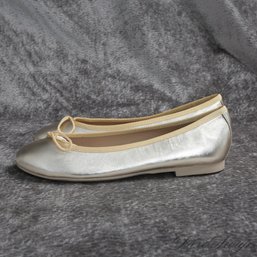 BRAND NEW WITHOUT BOX FRENCH SOLE LONDON MADE IN EU SILVER LEATHER AND CHAMPAGNE TRIM CHANEL STYLE SHOES 37/7
