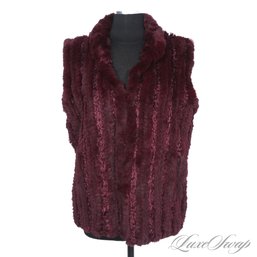 MINT CONDITION AND FANTASTIC CRANBERRY WINE FULL GENUINE FUR CROCHET KNITTED BOHO VEST M