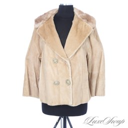 #2E THIS IS A GREAT ONE : VINTAGE ULLMAN BUFFALO BLONDE GENUINE SHEARED FUR MINK COLLAR SHORT COAT