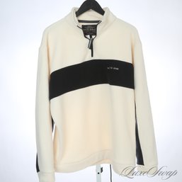 BEACH NIGHT PERFECT! NAUTICA WHITE POLAR FLEECE 1/2 ZIP POPOVER TOP WITH NAVY STRIPE L