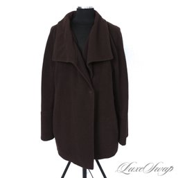 FABULOUS FLANNEL! AKRIS PUNTO CHOCOLATE BROWN ANGORA BLEND UNSTRUCTURED SOFT COAT 12