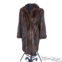 #5E VINTAGE M. LUKAS BUFFALO GENUINE FUR LONG HAIR MOTTLED BROWN 3/4 COAT