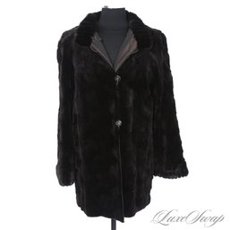 INSANE BRAND NEW WITH TAGS PETER MARK FULL DANISH MINK FUR REVERSIBLE TAFFETA UNSTRUCTURED MODERN COAT 10