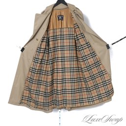 THE ONE EVERYONE WANTS! AUTHENTIC BURBERRY TAN BELTED TRENCH COAT W/TARTAN NOVA TWEED DETACHABLE LINER 12 LONG