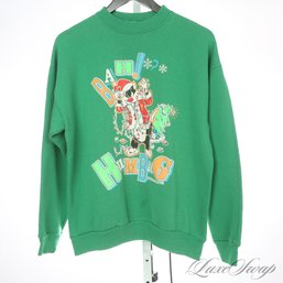 TRUE VINTAGE DATED 1992 ARTEX MADE IN USA SYLVESTER THE CAT LOONEY TUNES GREEN 'BAH HUMBUG' SWEATSHIRT L
