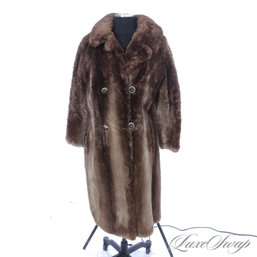 #7E THIS IS WILD! VINTAGE B. FORMAN GENUINE SHEARED BEAVER FUR SOFT MOTTLED BROWN LONG COAT WITH MATCHING HAT