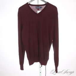 EXPENSIVE AND GREAT CONDITION MENS POLO RALPH LAUREN BURGUNDY WINE PURE MERINO WOOL V-NECK SWEATER S