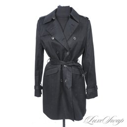 SPRING SHOWERS! NEAR MINT BROOKS BROTHERS BLACK STRETCH POPLIN BELTED LONG TRENCH STORM COAT 12