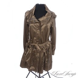 MEGA HIGH IMPACT BRAND NEW WITH TAGS ZARA BRONZE ACORN SATIN SHIMMER ULTRA MODERN BELTED TRENCH COAT M
