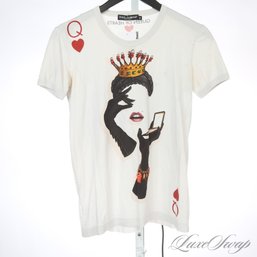 THIS IS GREAT : DOLCE & GABBANA BLACK LABEL WOMENS 'QUEEN OF HEARTS' WHITE GRAPHIC TEE SHIRT 38 EU