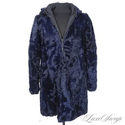 $7000 BRAND NEW WITHOUT TAGS GIORGIO ARMANI BLACK LABEL REVERSIBLE INDIGO LAMB SHEARLING FUR PUFFER COAT 40