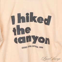 VINTAGE EARLY 1980S FINE APPAREL BEIGE TAN 'I HIKED THE GRAND CANYON' SINGLE STITCH TRAVEL TEE SHIRT L