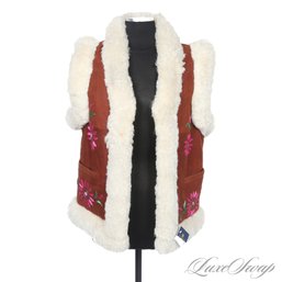 #7 BRAND NEW WITH TAGS ZAMANI HAND MADE IN AFGHANISTAN BROWN SUEDE SHEEPSKIN SHEARLING REVERSIBLE VEST