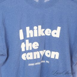 VINTAGE EARLY 1980S FINE APPAREL DENIM BLUE 'I HIKED THE GRAND CANYON' SINGLE STITCH TRAVEL TEE SHIRT L