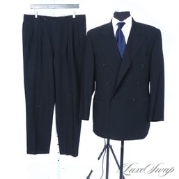 A TRUE POWER SUIT! MENS HUGO BOSS BLACK SELF STRIPE 'ZEUS' MODEL DOUBLE BREASTED SUIT 42