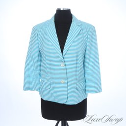 TRIPS TO THE CARIBBEAN! BROOKS BROTHERS WHITE AND TIFFANY BLUE SEERSUCKER STRIPED JACKET 12