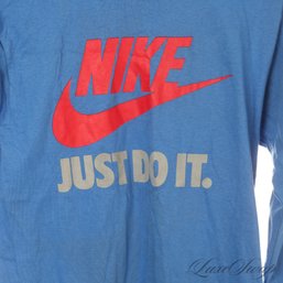 INSAAAANE WITH TAGS! VINTAGE 1980S NIKE MADE IN USA 'BLUE TAG' 'JUST DO IT' BLUE LONG SLEEVE TEE SHIRT S