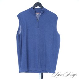 LINKS ESSENTIAL : MENS PETER MILLAR CROWN SPORT NEAR MINT OCEAN BLUE 1/4 ZIP SWEATER VEST XL