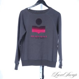 SUPER EXPENSIVE ISABEL MARANT CHARCOAL GREY RINGSPUN FLOCKED VELVET CREWNECK SWEATSHIRT 36