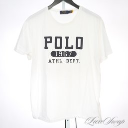 MENS POLO RALPH LAUREN WHITE TEE SHIRT WITH NAVY '1967 ATHLETIC DEPARTMENT' CREWNECK TEE SHIRT L
