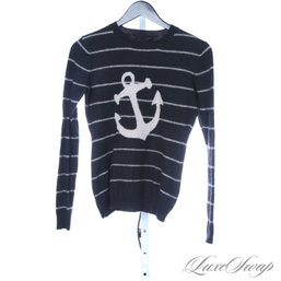 BEACH NIGHT READY! WOMENS QUO-TA-TION 100 PERCENT CASHMERE BLACK STRIPED JACQUARD ANCHOR MOTIF SWEATER M