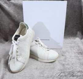 Kris Van Assche Made In Italy White Crocodile Print Leather Low Sneakers 40 NR