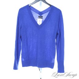 INSANE COLOR! HALOGEN 100 PERCENT PURE CASHMERE ROYAL BLUE V-NECK SWEATER M