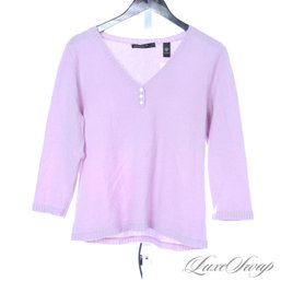 SOFT AND PLUSH LORD AND TAYLOR 100 PERCENT CASHMERE LILAC LAVENDER THREE BUTTON V-NECK SWEATER L