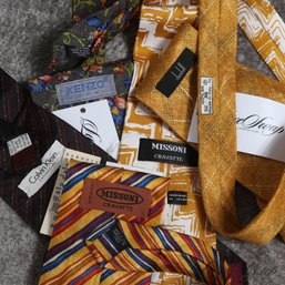 HIGH VALUE LOT OF 5 MENS SILK TIES BY MISSONI, DUNHILL LONDON, KENZO AND CALVIN KLEIN COLLECTION