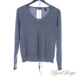 SOFT AND PLUSH LORD AND TAYLOR 100 PERCENT CASHMERE CHARCOAL GREY V-NECK SWEATER L