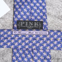 A RECENT AND GREAT MENS THOMAS PINK MADE IN ENGLAND SAPPHIRE BLUE SILK TIE WITH WHIMSICAL ELEPHANTS