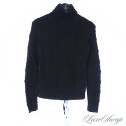 THIS IS A REALLY REALLY GOOD ONE! RALPH LAUREN BLACK LABEL CASHMERE BLEND CABLED BEAD EMBROIDERED TURTLENECK S